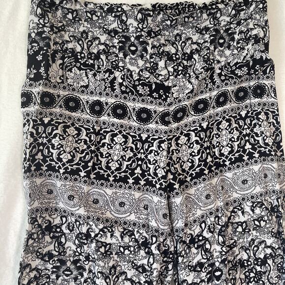 American Rag Cie Sz M Pant Cotton Flowy Wide Leg Black White Print Elastic Waist - Picture 2 of 7